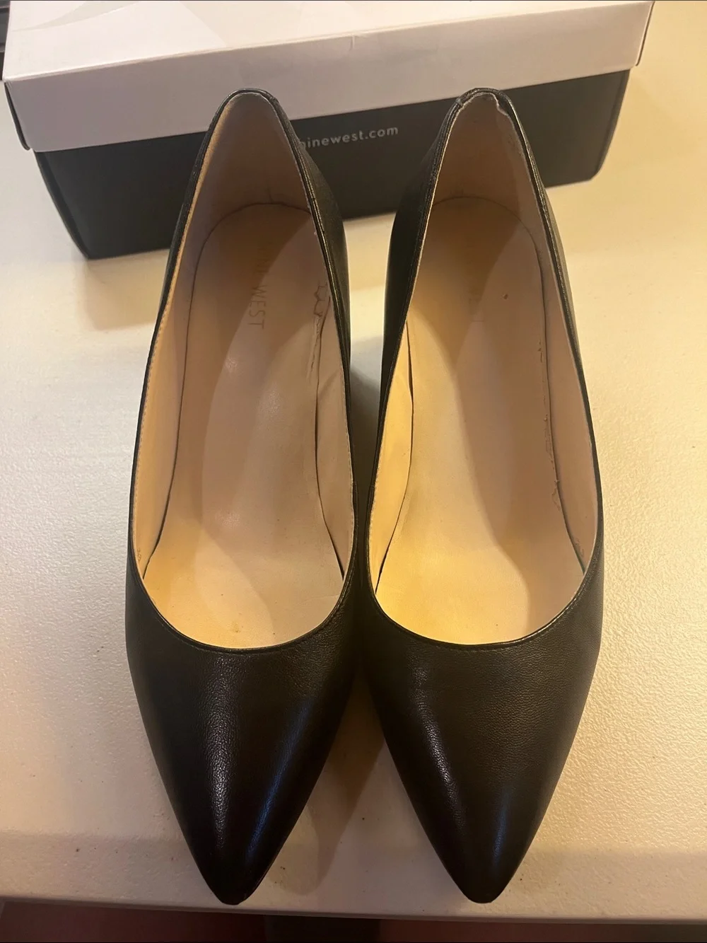Nine West Black Pointed Block Heel Pumps